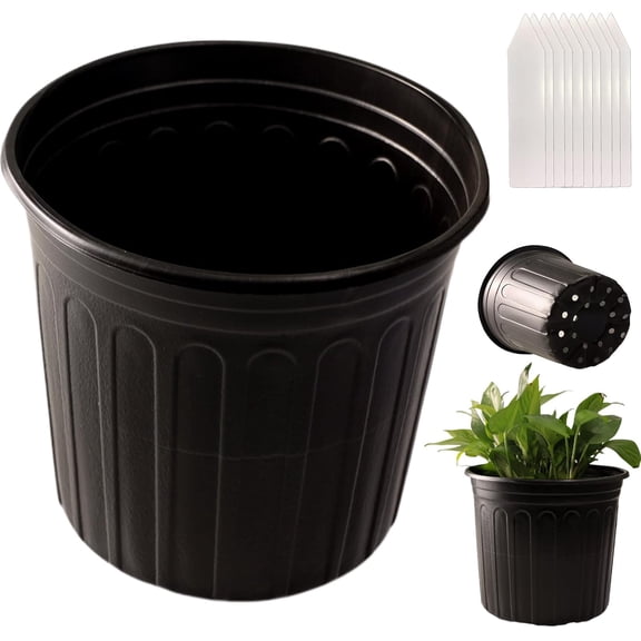 25 Pack Flexible Plant Nursery Pots, Nursery Pots Plastic Seedling Starting Pots with Drainage Holes Soft Flower Pots Plant Container with Plant Labels, Black