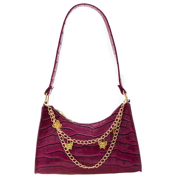Bolso de hombro de PU con patrón de cocodrilo retro para mujer Bolso de color puro (rosa roja) Likrtyny Para estrenar
