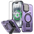 thumbnail image 1 of KOMI for iPhone 16 Pro MagSafe Case with Adjustable Metal Camera Lens Cover Stand with 1 Screen Protectors,[Military-Grade Protection] Rugged Heavy Duty Magnetic Case for iPhone 16 Pro 6.3" Purple, 1 of 5