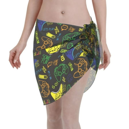 Disketp Game Play Women Swimsuit Cover Up Short Chiffon Summer Beach Sarong Bikini Wrap Skirt Bathing Suit