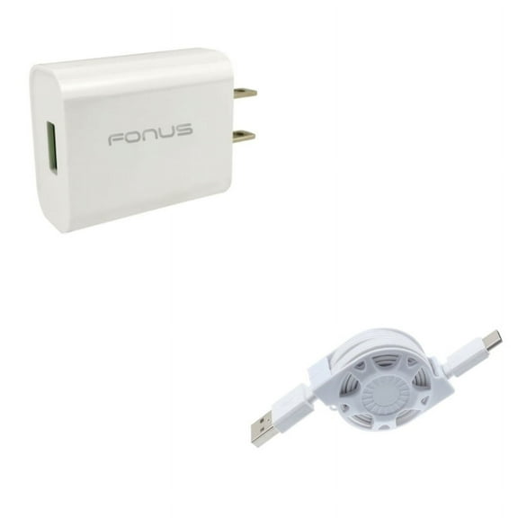 18W Quick Home Charger w Retractable USB Cable Z6Q for Acer Liquid Jade Primo - Alcatel PulseMix, 7, Idol 5S 5 4S - ASUS Zenfone V Live, ROG Phone, AR 6 5z 4 Pro - Blackberry Key2, Motion