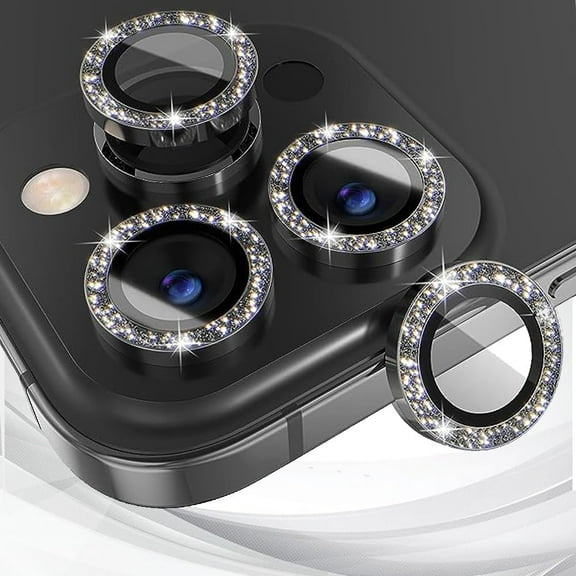 Compatible for iPhone 15 Pro/iPhone 15 Pro Max Camera Lens Protector, Tempered Glass Camera Cover Screen Protector Metal Ring Decoration Accessories IPhone 11 12 13 14 15 Pro Max (Black - A)