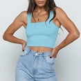 thumbnail image 2 of Jewelreauty Womens Square Neck Crop Tank Tops Casual Sleeveless Wide Strap Slim Fitting Solid Blouses (M, Light Blue), 2 of 8