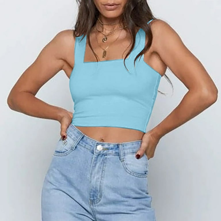 Nrmvnmi Women's Square Neck Tank Top Sleeveless Double Lined Basic