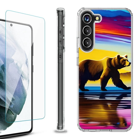 Shockproof Bumper Phone Case for Samsung Galaxy S23 5G, with Tempered Glass Screen Protector, by OneToughShield ® - Bear