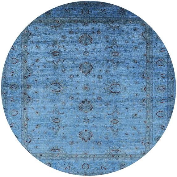 Ahgly Company Machine Washable Indoor Round Industrial Modern Blue Area Rugs, 7' Round