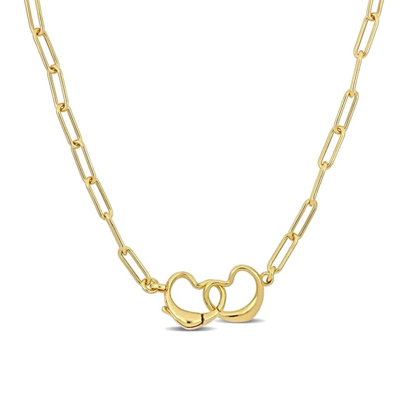 Everly Women's Yellow Gold Flash Plated Sterling Silver Double Heart Charm Clasp Necklace
