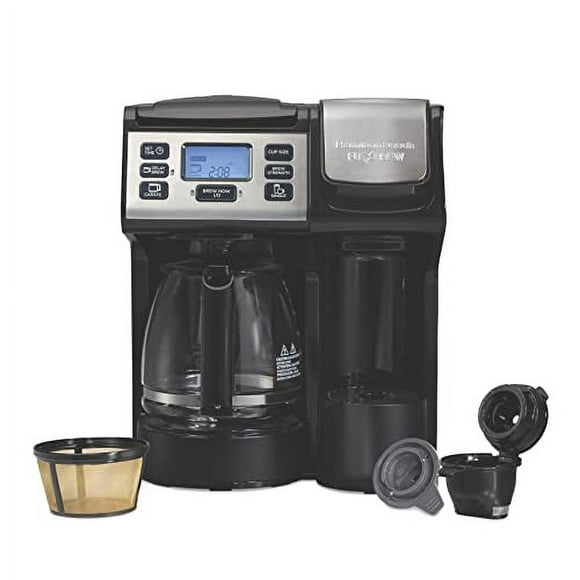 Hamilton Beach 49915 FlexBrew Trio 2-Way Coffee Maker, Compatible with K-Cup Pods or Grounds, Single Serve &amp; Full 12c Pot, Black with Stainless Steel Accents, Fast Brewing