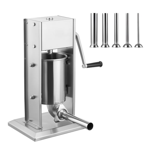 KFFKFF Vertical Manual Sausage Maker, 7 lbs / 3 L Meat Filling Machine with Dual-Speed Operation, Stainless Steel Design and 5 Filling Tubes, Ideal for Home and Business Applications