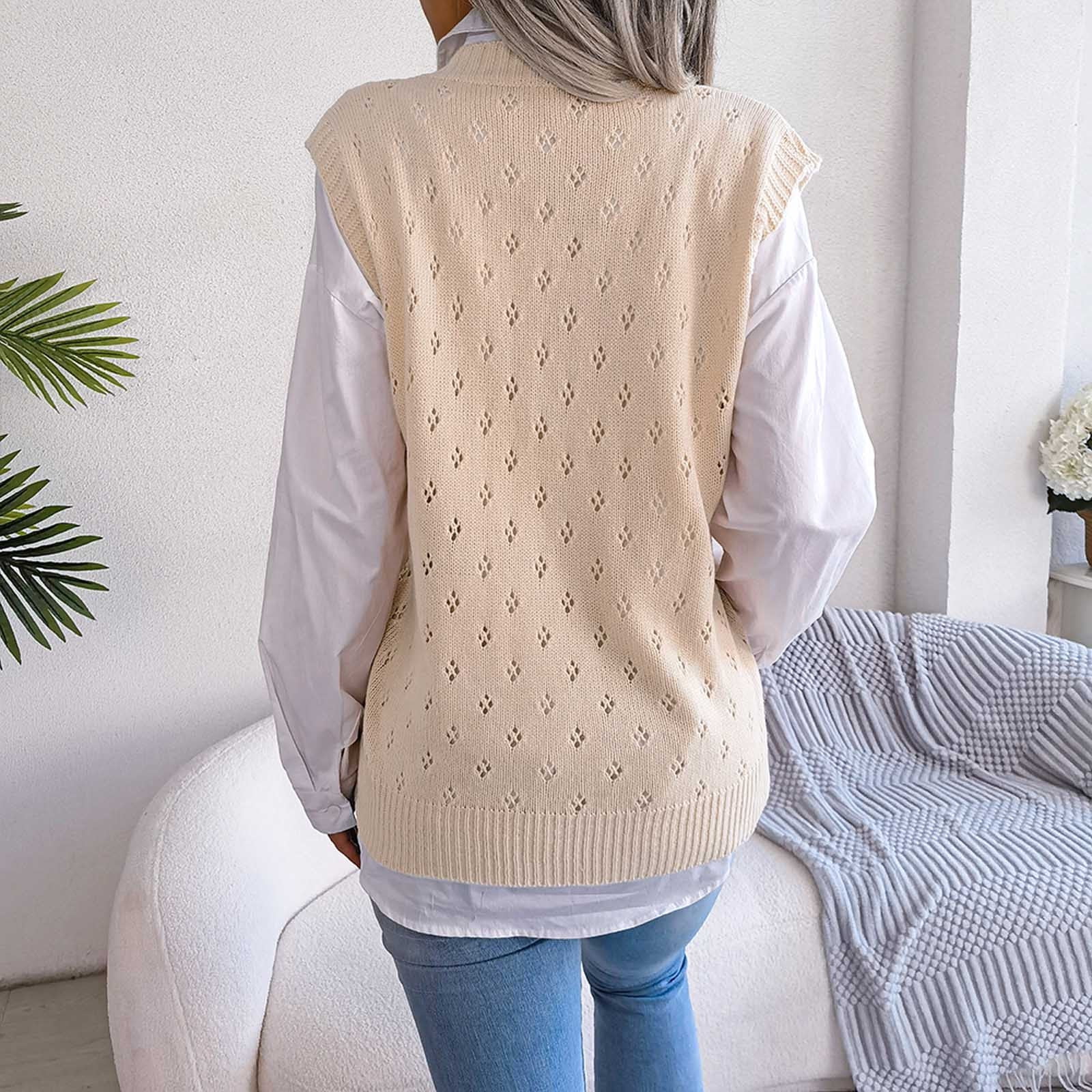 ZQGJB Women's Oversized V Neck Knitted Sweater Vest Casual