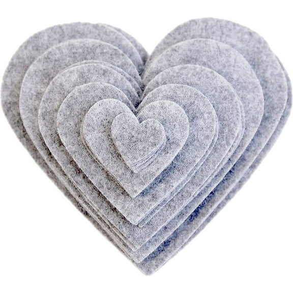 Playfully Ever After 1 to 6 inch Multi-Size Pack 24pc Felt Hearts (Charcoal Gray)
