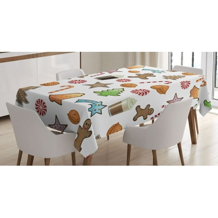 

Christmas Emoji Tablecloth Xmas Concept Ornaments Cookies Desserts Coffees Pattern Winter Art Rectangular Table Cover for Dining Room Kitchen Decor 60 X 84 White Umber Ginger by Ambesonne