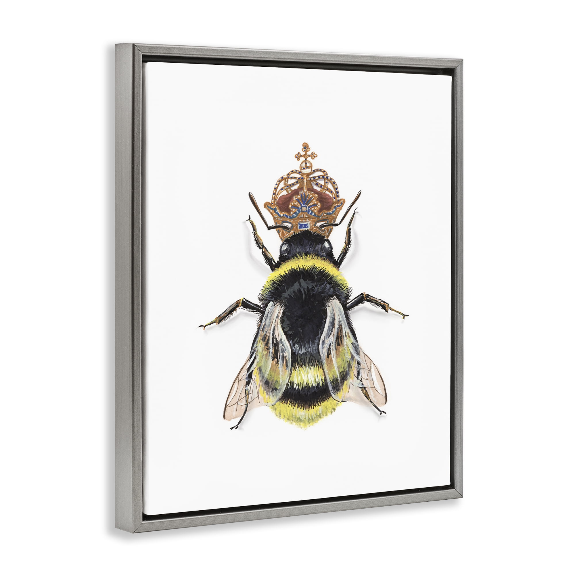 Stupell Industries Queen Bee with Crown Animals & Insects Painting Gray Floater Framed Canvas Art Print Wall Art, 25 x 31