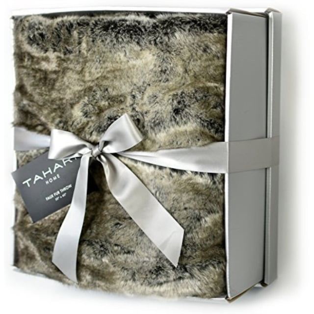 Mink Faux Fur Throw By Tahari Home, Luxury Plush Silver Tipped Gray