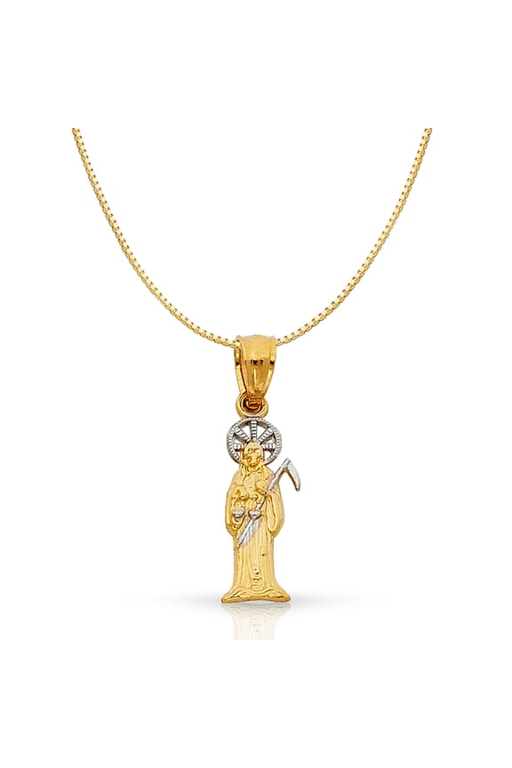 14K Two Tone Gold Devil Religious Charm Pendant with 0.6mm Box Chain Necklace - 24"