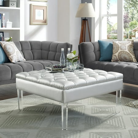 Howard Silver PU Leather Ottoman - Cocktail Coffee Table | Square | Tufted | by Inspired