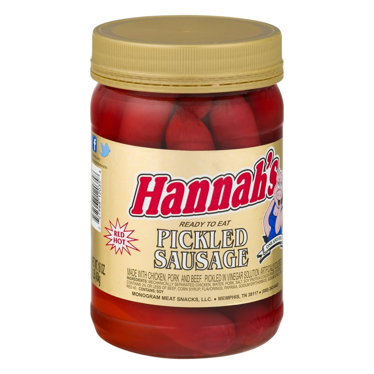 Hannah s Ready To Eat Red Hot Pickled Sausage 16oz Jar