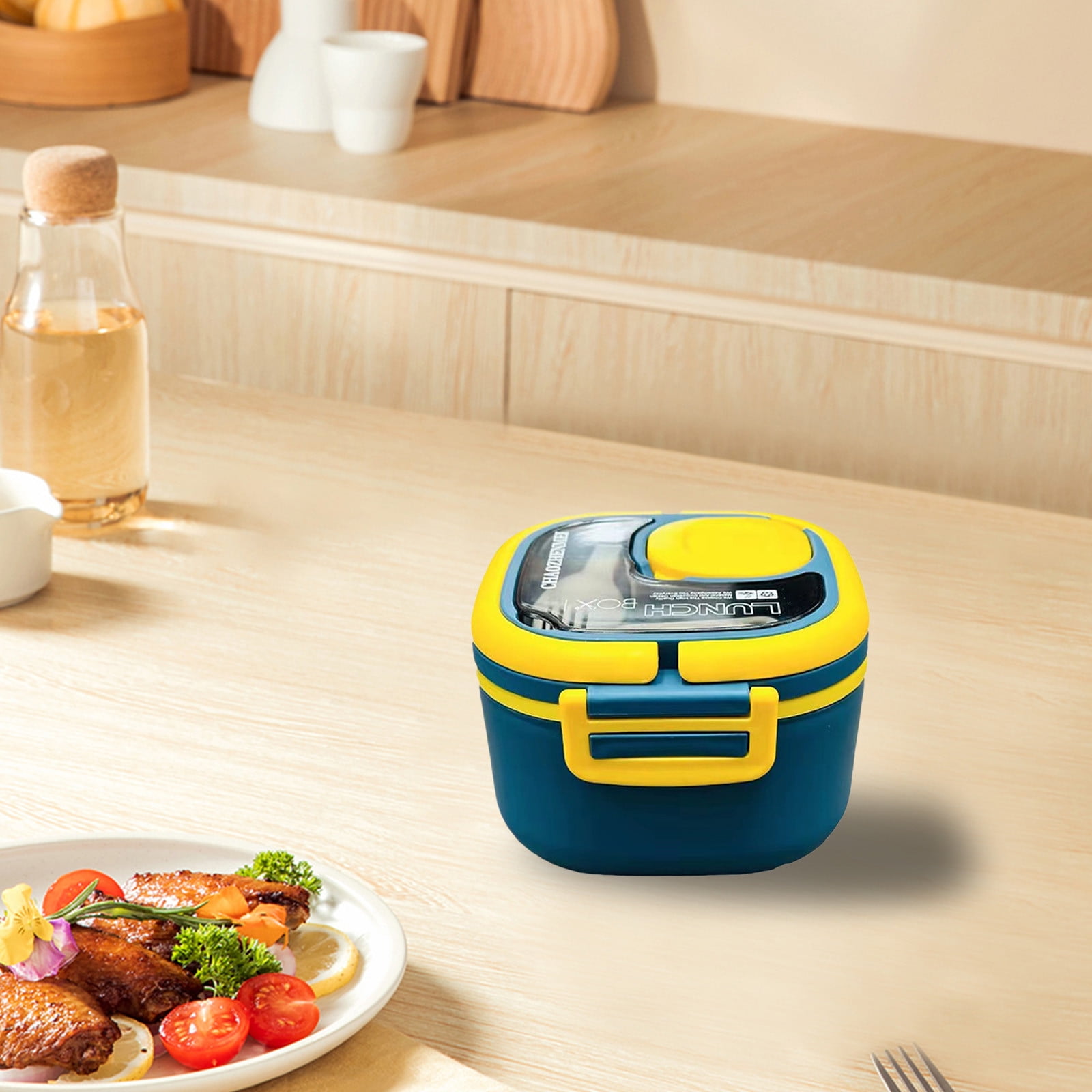 Lunch Box with Utensils & Sauce Cup, Insulated Bento Box for Adults, Leak Proof Single Compartment Food Container for Work, Sch-ool, Office & Picnic, Blue