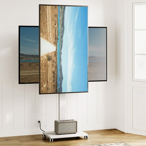 FITUEYES Rolling TV Stand with Wheels up to 70 inch TVs with Power Outlet,White