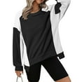 thumbnail image 6 of Color Block Sweatshirts for Women Oversized Loose Long Sleeve Waffle Knit Top High Low Hem Crewneck Pullover (M, Black), 6 of 7