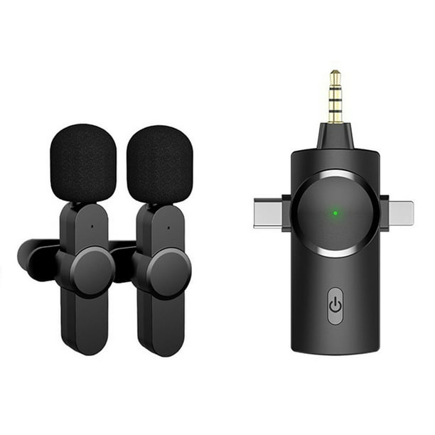 Monstrate Micrófono inalámbrico con clip Video Streaming en vivo Micrófono Reducción de ruido Tipo-C Entrevista Micrófonos para juegos para Cables de audio/vídeo Tipo 2