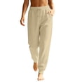 thumbnail image 2 of High Waist Tapered Joggers for Women Elastic Drawstring Ribbed Ankle Cuff Sweatpants Loose Fit Athletic Lounge Pants with Pockets Beige L, 2 of 7