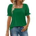 thumbnail image 2 of Htigea Women's Square Neck Smocked Peplum Top Ruffle Short Sleeve Babydoll Blouse Green,L, 2 of 6