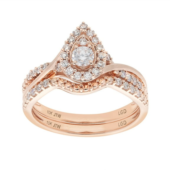 Brilliance Fine Jewelry Pear 1/2 Carat Lab Grown Diamond Bridal Ring Set in 10Kt Pink Rose Gold
