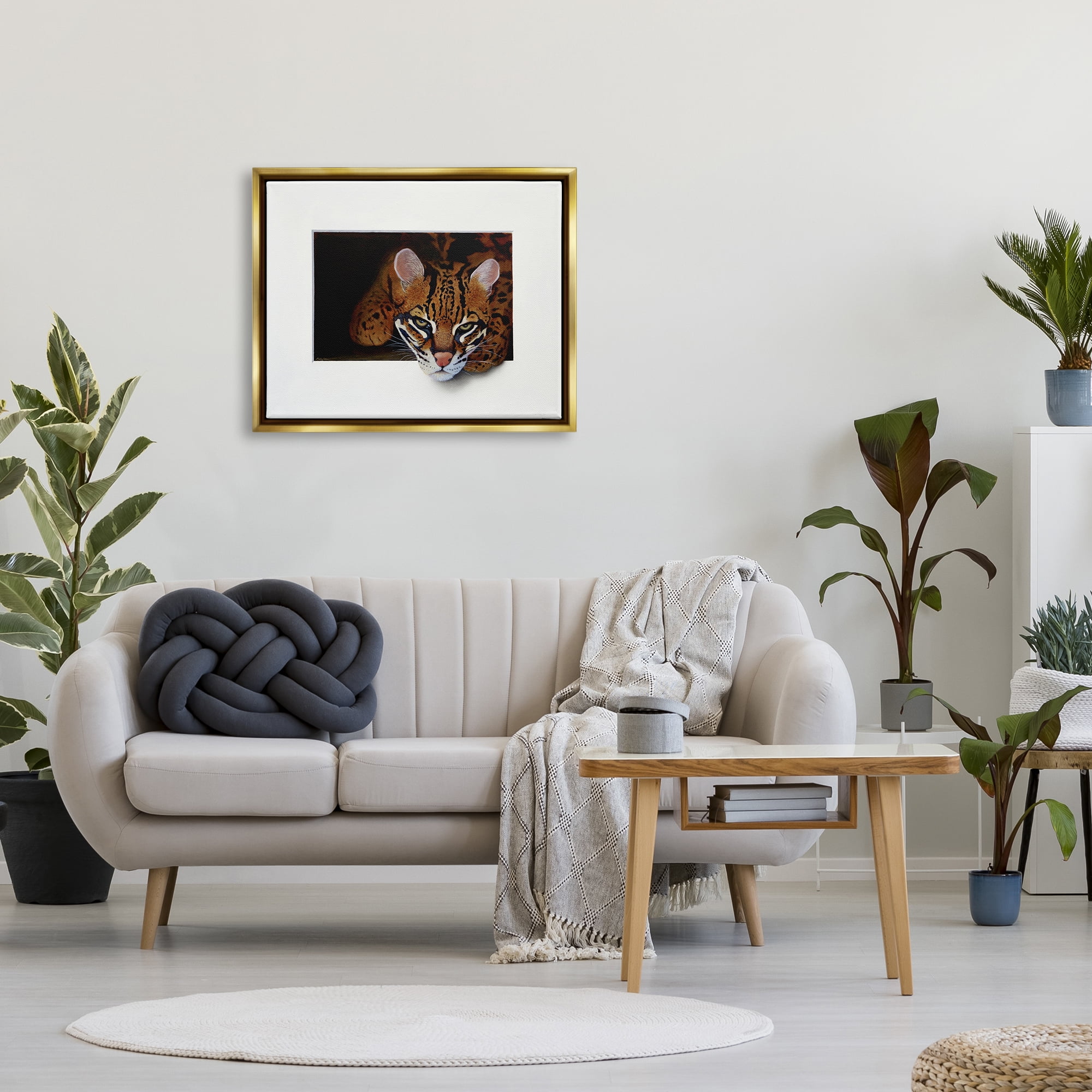 Stupell Industries Menacing Cheetah Glaring Jungle Cat Obscure Painting Painting Metallic Gold Floating Framed Canvas Print Wall Art, Design by Alan Weston
