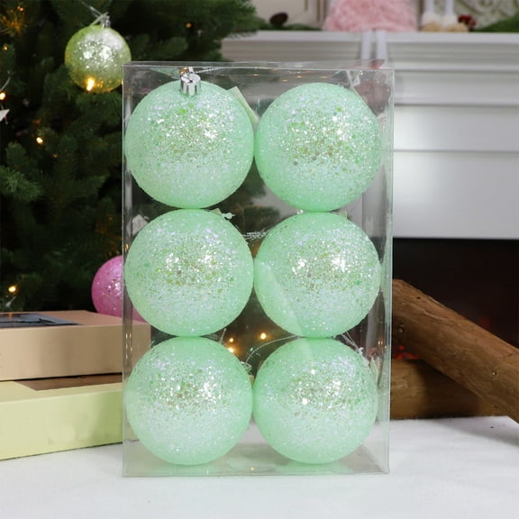 Hmgxay 6PC 2.4" Christmas Ornaments, Festive Hanging Decorations for Tree, Colorful Holiday Baubles, Sparkling Xmas Tree Accessories(Mint Green)