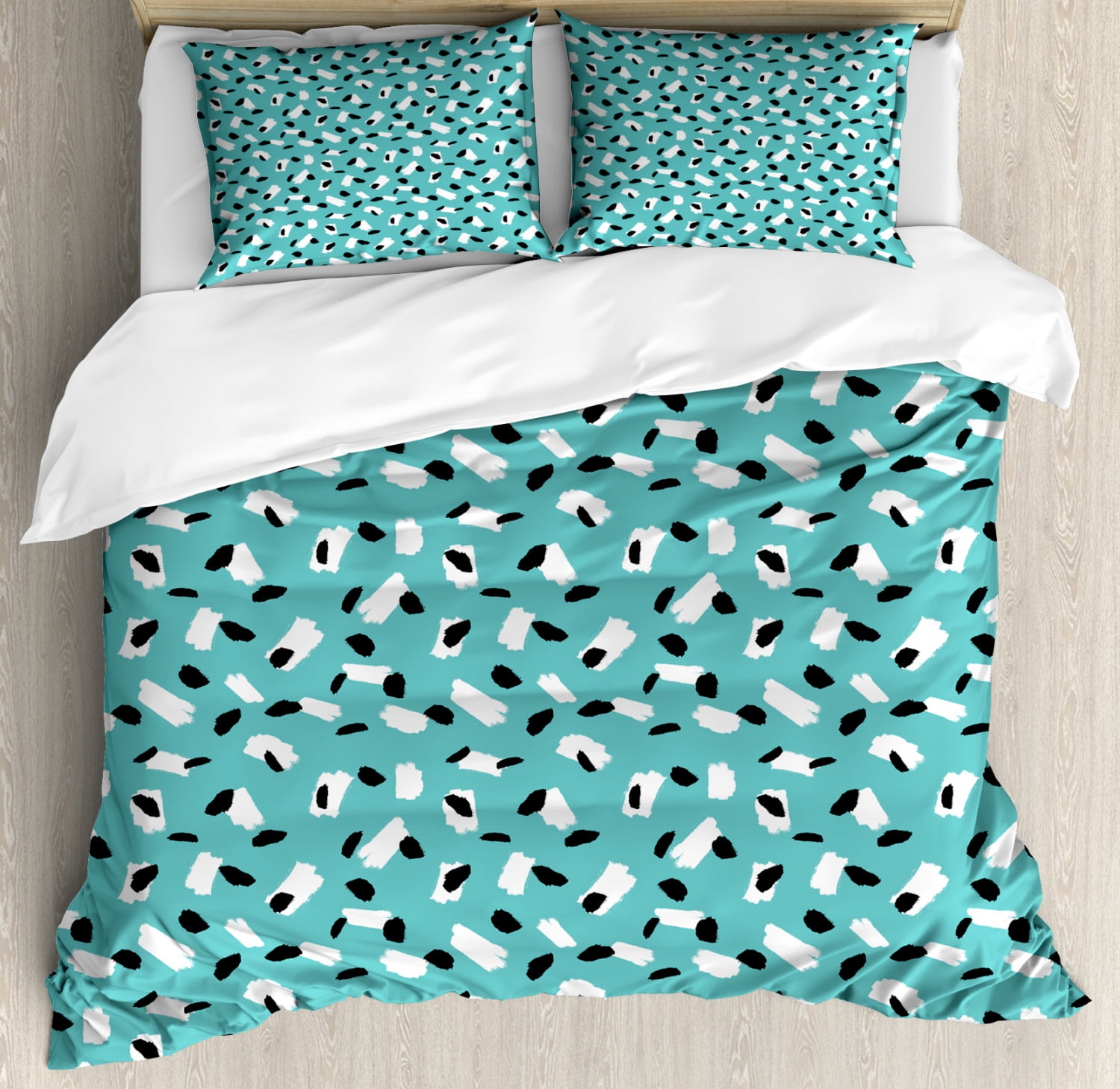 Turquoise Blue Duvet Cover Set King Size, Artistic Repetitive Pattern