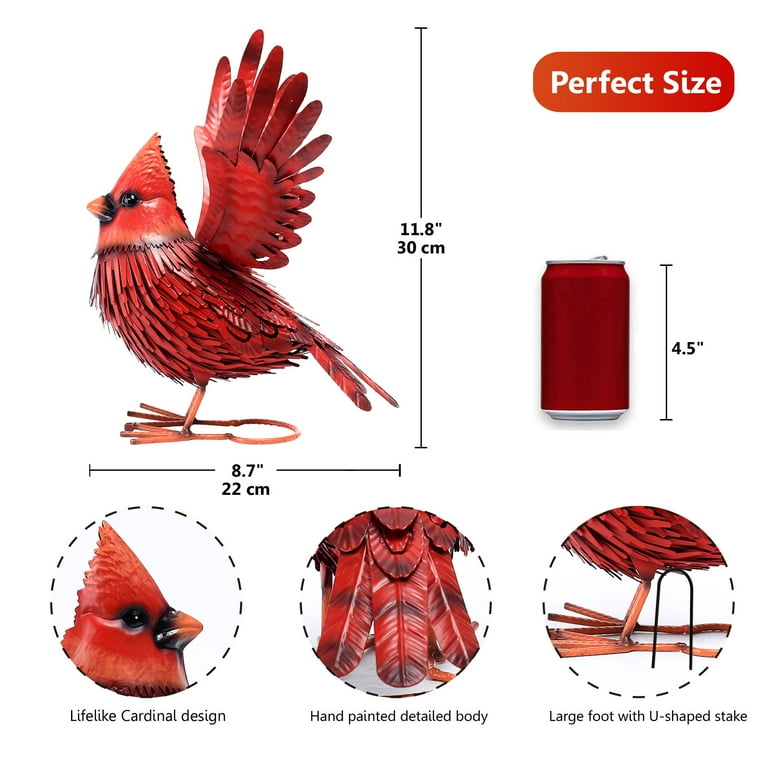 Goodeco Metal Cardinal Garden Ornament - Large Red Bird Outdoor