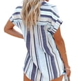 thumbnail image 2 of Short Sleeve Striped Print Women Turn-Down Collar Casual Button Blouse, 2 of 2