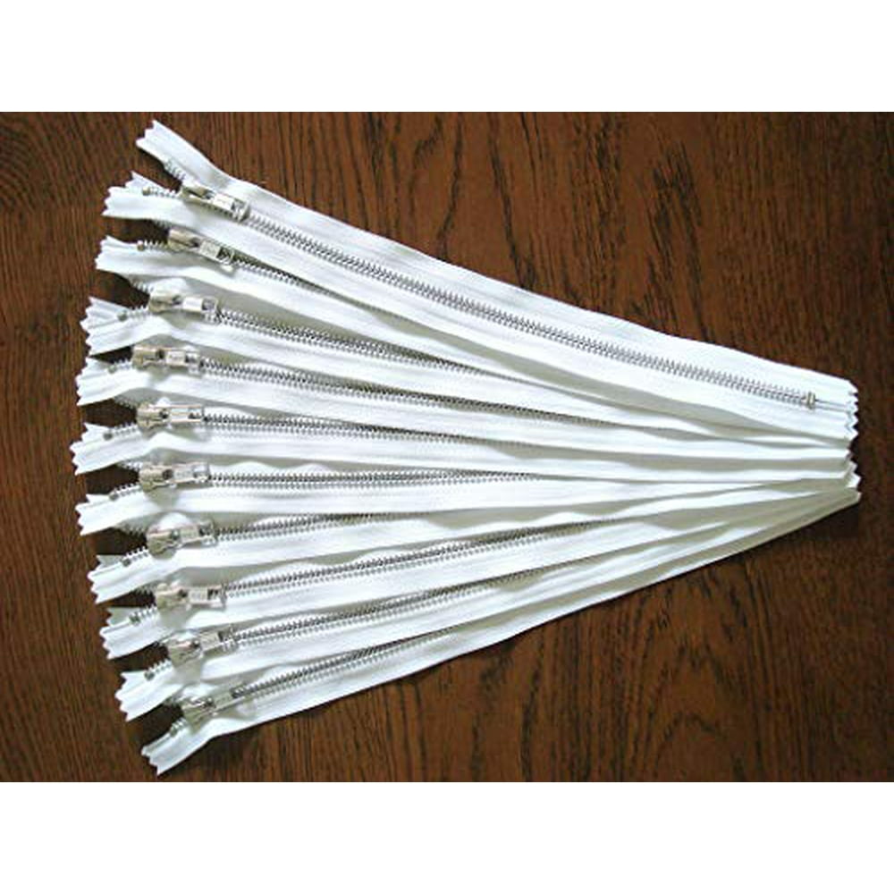 Craftbot White Zippers 6 Inch YKK Metal Zippers in Silver No.5 Zippers