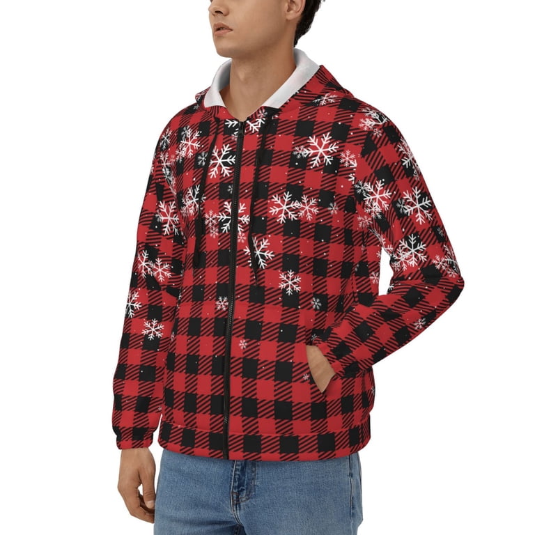 Kdxio Red Buffalo Plaid Print Men Hoodies Casual Hoodies for Men