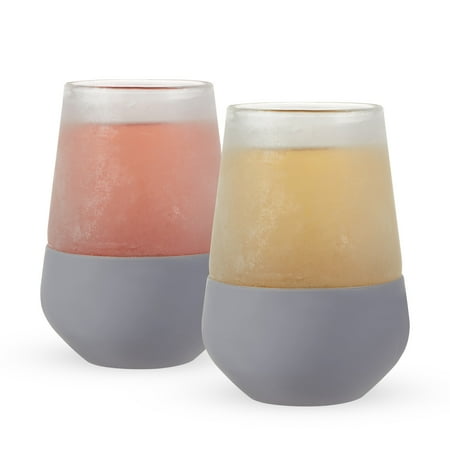 Host Wine Freeze Cooling Cups, Insulated Wine Glasses, 8.5oz Set of 2, Gray