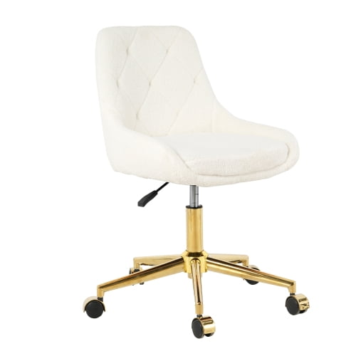 Modern Teddy Fabric Office Chair with Gold Base - Adjustable Height Swivel Desk Chair, Ergonomic Computer Chair with Soft Padding, Rolling Wheels for Home & Workspaces