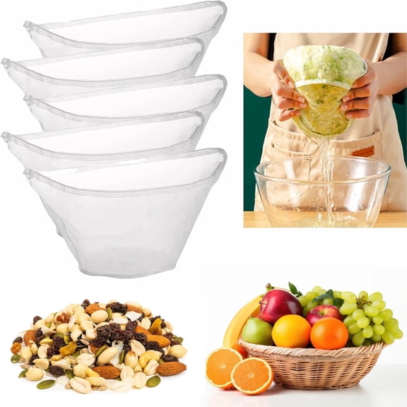 5 Pcs Reusable Cheese Cloth Bags, Bowl-Shaped Fine Mesh Food Filter Bags for Straining, Multi-Purpose Strainer Bags for Nut Milk, Juice, Soy Milk & Dumpling Fillings