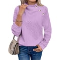 thumbnail image 2 of Smupbvky Womens Cable Knit Sweater Funnel Neck Button Pullover Trendy Winter Casual Cuffes Long Sleeve Thick Tops (XL, Purple), 2 of 7