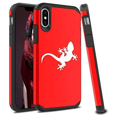 Shockproof SI Impact Hard Soft Case Cover Protector for Apple iPhone Gecko Lizard (Red, for Apple iPhone Xs Max)