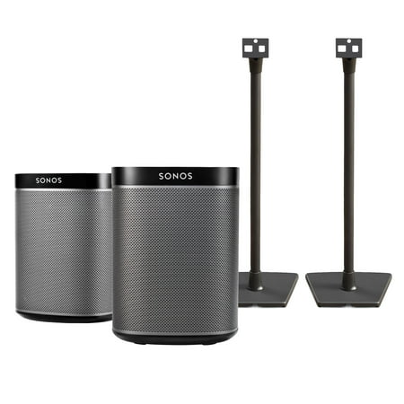 Sonos PLAY:1 Speakers w/Sanus WSS22-W1 Stands (Black,