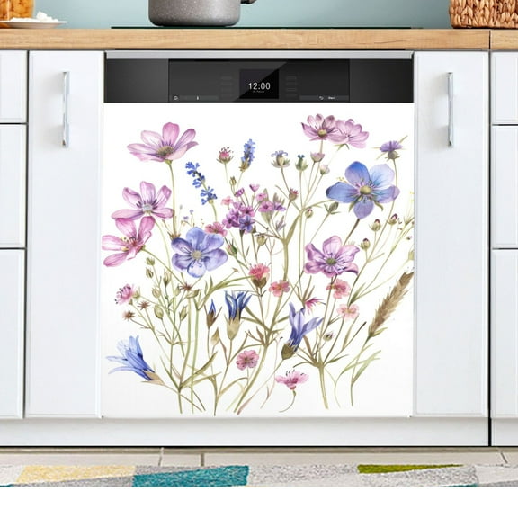 Watercolor Wildflower Dishwasher Magnetic Refrigerator Magnet Cover Kitchen Art Panel Decal Sticker Home Decorative 23"x26"