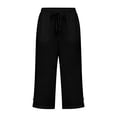 thumbnail image 5 of MAIHAN Womens Casual Capri Pants Elastic Waist Solid Color 3/4 Wide Leg Summer Trousers with Pockets(Black,M), 5 of 5