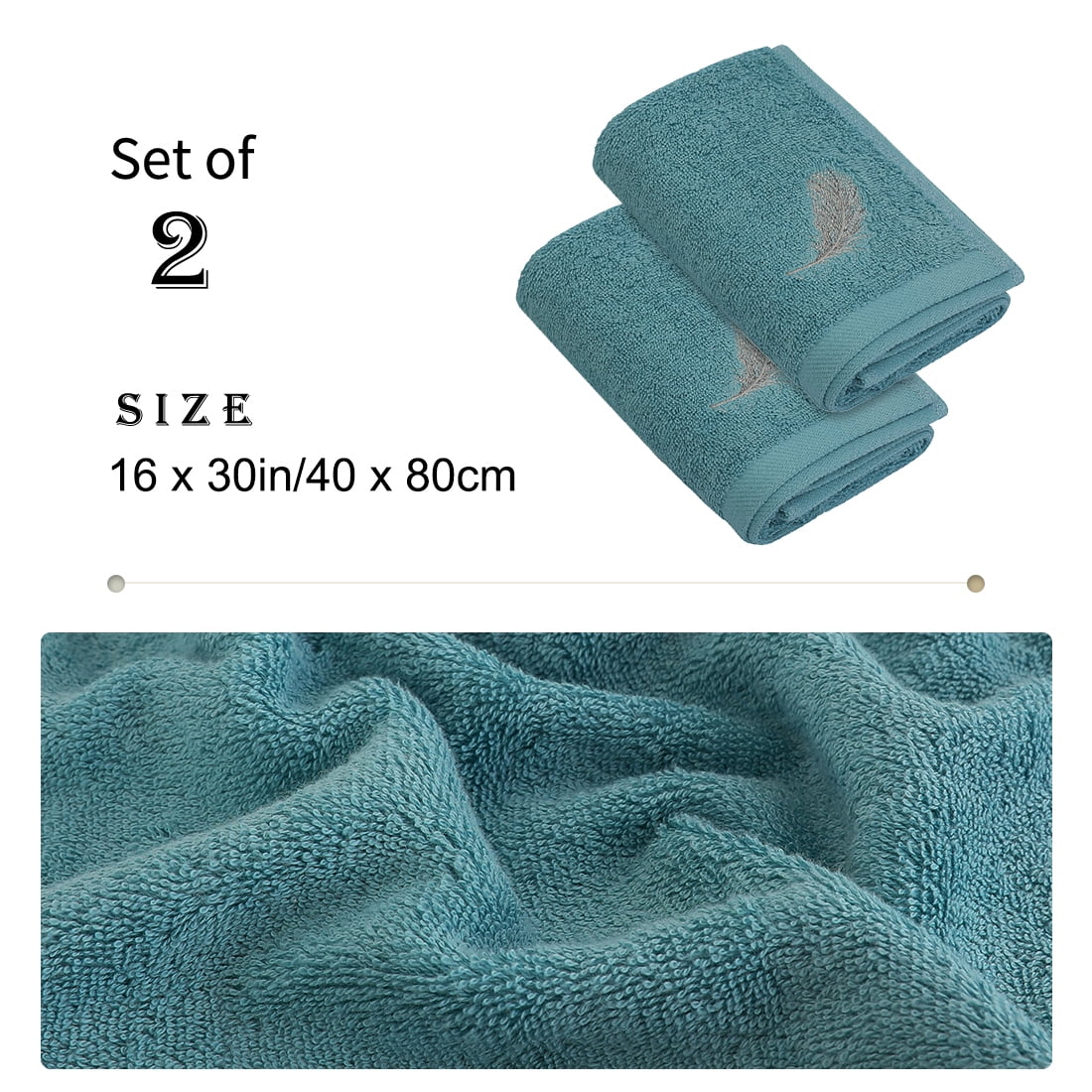 Unique Bargains Embroidered Cotton Hand Towels Set of 2 16 x 28 Inch Teal Blue