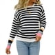 thumbnail image 1 of Suéter Informal de Cuello Redondo y Larga para Mujer, Jersey de Punto A Rayas A . Negro M, 1 of 10
