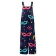 thumbnail image 3 of Fgvctg Mardi Gras Overalls for Women Sleeveless Carnival Party Spaghetti Straps Overall Dressy Wide Leg Pant Mask Print Bib Overalls Romper Sprimg Pant With Pockets Dark Blue XXL, 3 of 6
