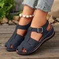 thumbnail image 3 of Fisherman Sandals for Women Splice T-Strap Closed Toe Cutout Slingback Walking Shoes Comfy Soft Sole Summer Wedges Dark Blue Size 6, 3 of 8