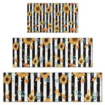 Black White Stripe Orange Leaf Sunflower Pattern Kitchen Rugs Sets Of 3,Kitchen Runner Rugs Non Skid Washable,Decorative Kitchen Floor Mats for Kitchen,Sink,Laundry,17"x30"  17"x47"   17"x59"