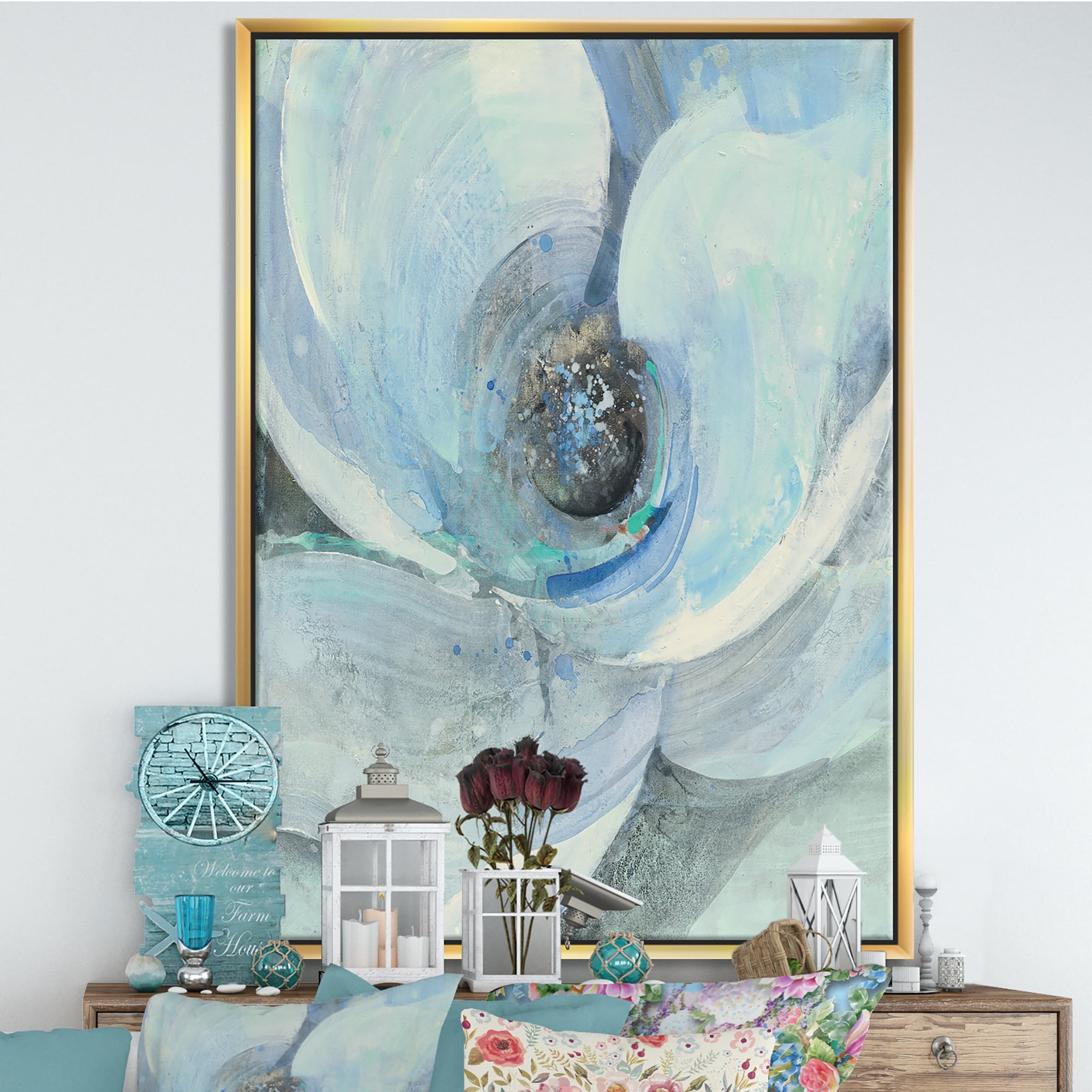 Designart ' Watercolor Moonlight Magnolia I ' Farmhouse Framed Canvas