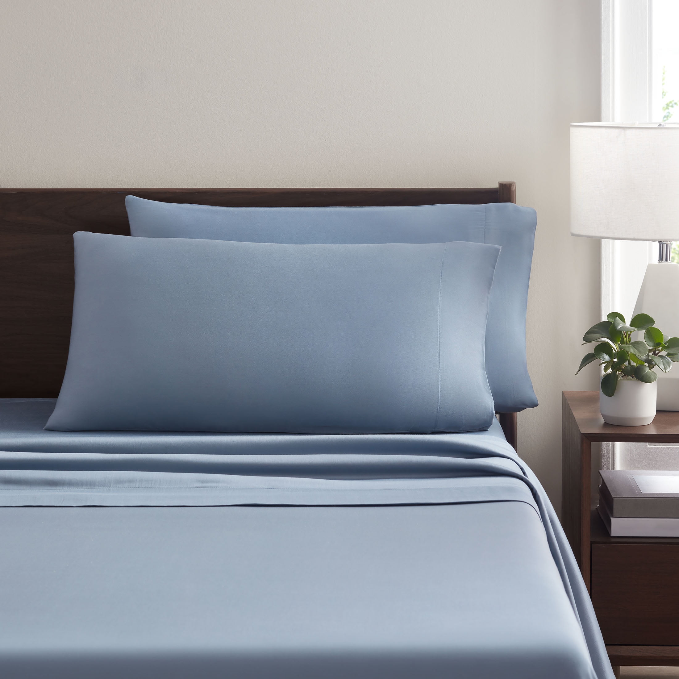 Allswell Soft & Silky 4-Piece Blue Illusion Rayon Derived from Bamboo Sateen Bed Sheet Set, Full